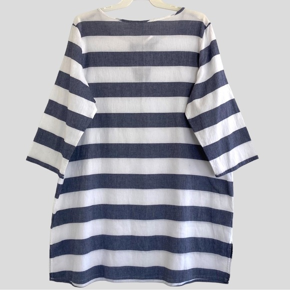 Y2K Palm Island Women’s 3X Nautical Blue & White Stripe Dress Midi 3/4 Sleeve - Picture 3 of 9